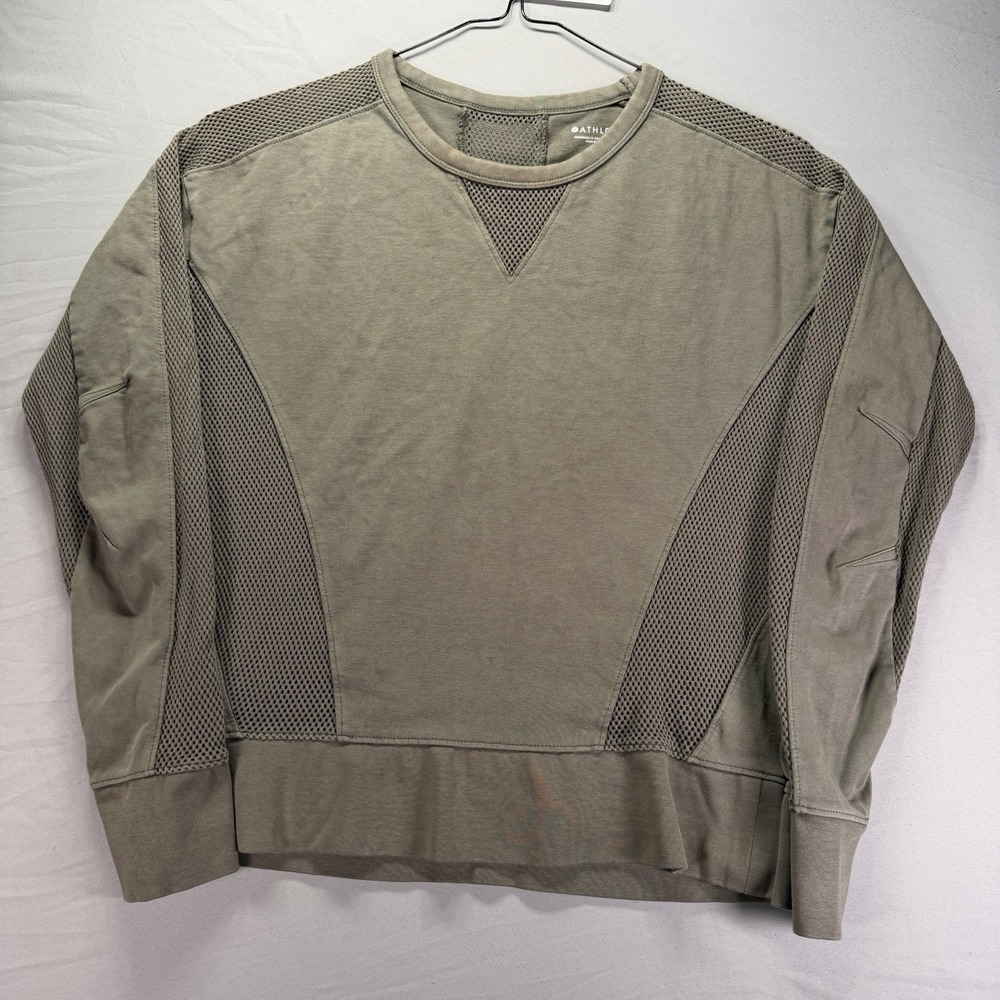 Athleta Olive Green Cruise Shirt Womens XS Mesh Long Sleeve Work Out Active
